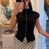 MOCK NECK SEAMLESS SHORT SLEEVE CARDIGAN
