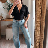 Plunging Bell Short Sleeve Fitted Top