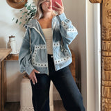 Vintage Washing Double Gauze Stud Detail Hoodie Jacket
