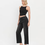 SUPER HIGH RISE BLACK PANEL BARREL JEANS T6589