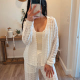 Pointelle Crochet-Knit Drawstring Sweater Pants