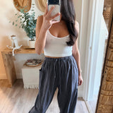 Navy/Stone Pinstriped Loose Pants with Pockets