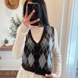 Melissa Argyle Pattern Button Down Knit Cardigan Vest
