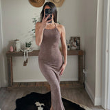 Metallic Glitter Halter Maxi