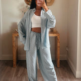 Pinstripe Woven Oversize Button-Up Shirt