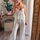 Boho Beaded Drawstring Wide Leg Pants
