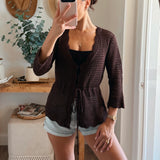 ASHLYN Crochet Scalloped V-Neckline Cardigan