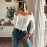 WHITE OFF SHOULDER RIB JERSEY TOP