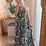 Black/Cream Sidney Floral Halter Maxi Dress