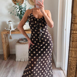 Karin Polka Dot Ruffle Front Maxi Dress