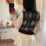 Melissa Argyle Pattern Button Down Knit Cardigan Vest