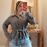 Gray Maci Belted Knit Jacket