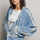 Vintage Washing Double Gauze Stud Detail Hoodie Jacket