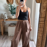 Tiramisu Textured Gauze Ruched Side Slit Pant