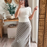 PLAID HIGH WAIST MIDI SKIRT