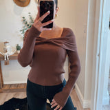 Brown Front Tied Detail Sweater Top