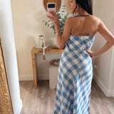 Maisy Gingham Strapless Linen Maxi Dress