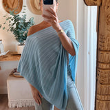 Baby Blue Lilia Asymmetrical Knit Poncho Top