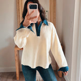 Cream Denim Collared Sweater