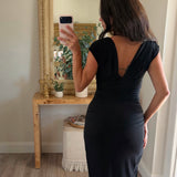 Ruched V-Neck Thigh Slit Maxi Dress
