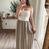 White/Beige Peyton Striped Pattern Combination Dress