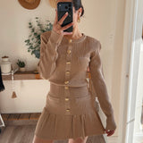 Mocha Lurex Ribbed Knit Long Sleeve Mini Dress