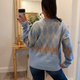 Baby Blue Manhattan Argyle Zip Up