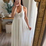 White Solene Halter Maxi Cotton Dress