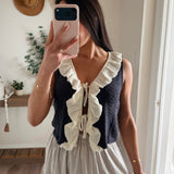 Crochet Knit Vest Top with Ruffle Detail