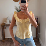 Creamy Lemon Pintuck Corset Top