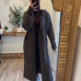 Cozy Brown Knit Hooded Long Cardigan