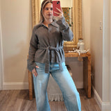 Gray Maci Belted Knit Jacket