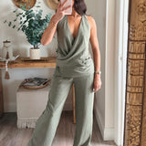 Olive Crinkle Wrapped Halter Top