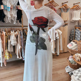 White Sheer Mesh Rose Kimono