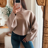 Mocha Mock Neck Dolman Sleeve Knit Sweater