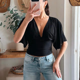 Plunging Bell Short Sleeve Fitted Top