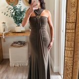 Olivia Ruched Maxi Dress with Hardware Detail