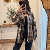Colorblock Plaid Flannel Loose-Fit Button-Up Shirt