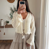 Ruffled Detail Long Sleeve Cardigan