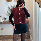 Wine Chunky Knit Button-Front Vest Top