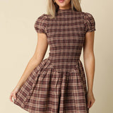 Rinsely Plaid Smocked Mini Dress