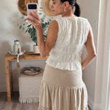 Textured Tie-Front Ruffle Hem Top