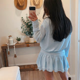 Baby Blue Chiffon Light Color Button Down Tiered Mini Dress
