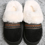 Faux Fur Suede Mule Slippers with Embroidered Trim