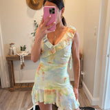 Asymmetrical Ruffled Detail Mini Dress