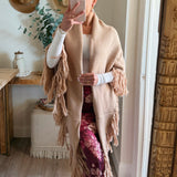Mocha Maxine Fringe Knit Poncho