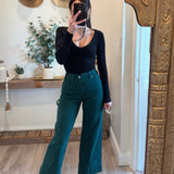 Dark Green Cropped Cargo Cut Pants