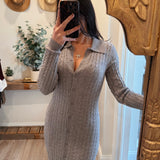 Gray Button Down Cable Knit Maxi