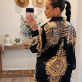 Paisley Print Silky Button Down Top