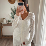 Pointelle Crochet-Knit Drawstring Sweater Pants